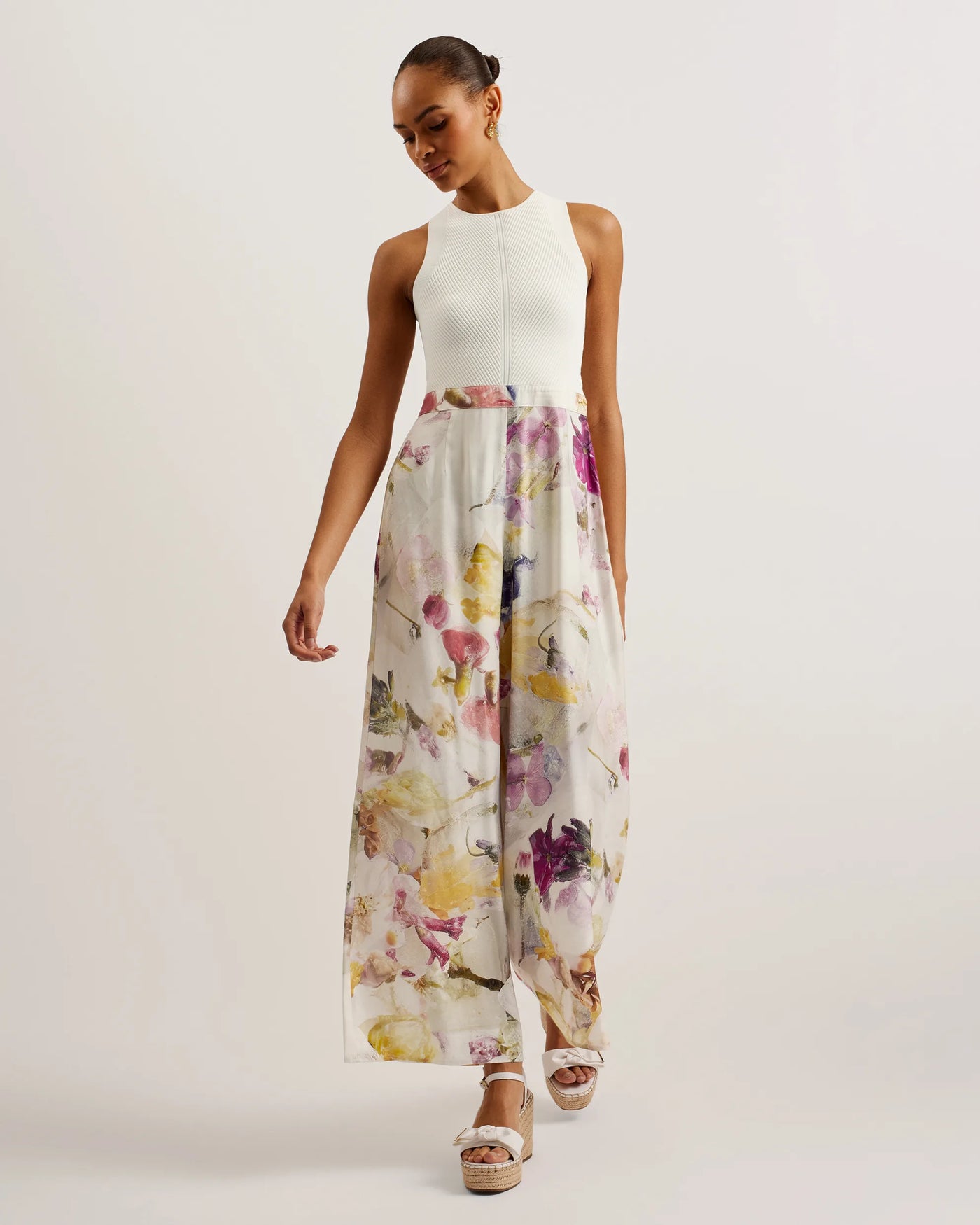 Ted Baker Tirsso Floral Wide Leg Jumpsuit With Knit Bodice | White
