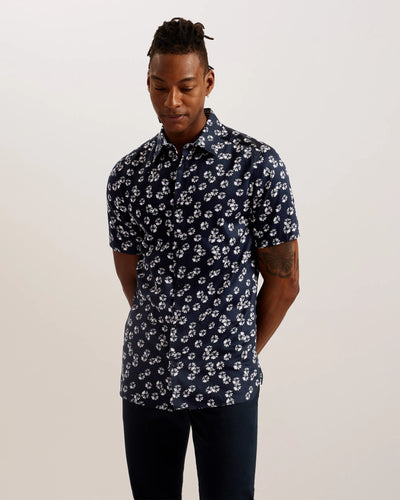 Ted Baker Alfanso Slim Fit Floral Short Sleeve Shirt | Navy