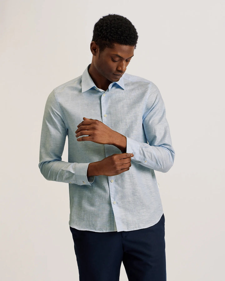 Ted Baker Romeos Long Sleeve Linen Cotton Shirt | Light Blue