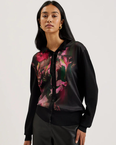 Ted Baker Gemhaa Woven Front Printed Cardigan | Black