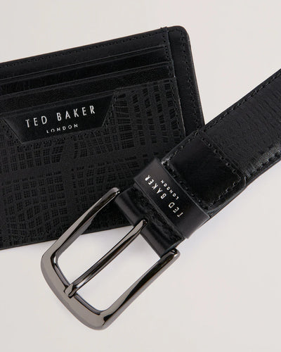 Ted Baker Etwood Etched Leather Belt+Cardholder | Black