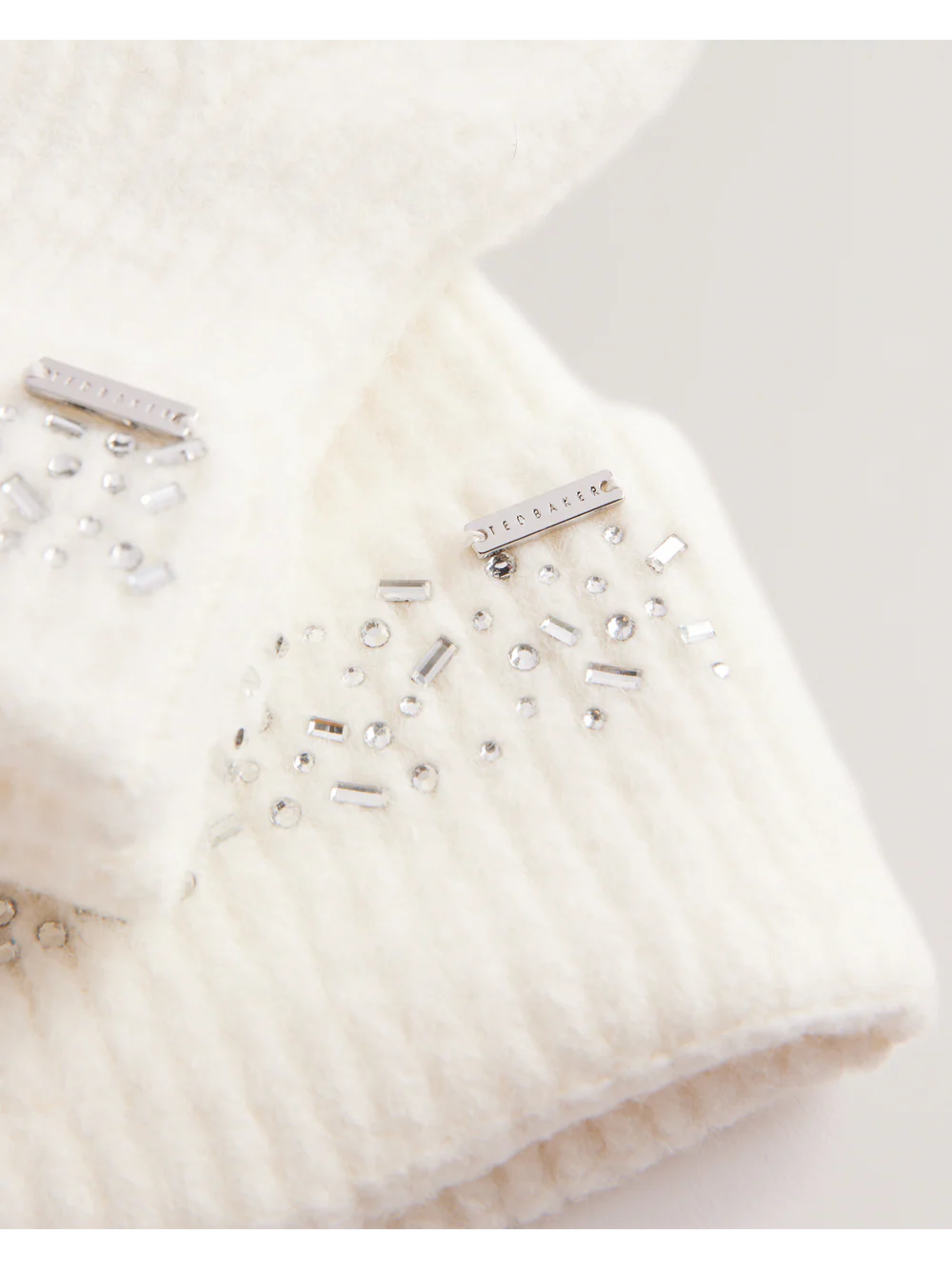 Ted Baker Rhinestone Knitted Hat And Gloves Set | Cream