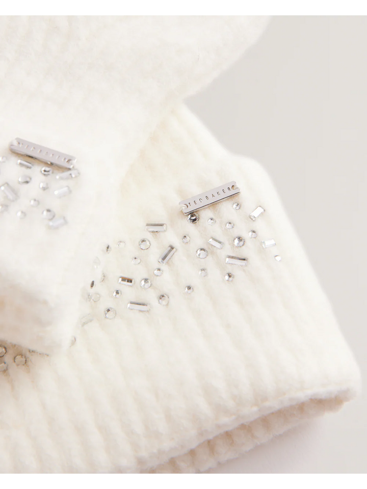 Ted Baker Rhinestone Knitted Hat And Gloves Set | Cream
