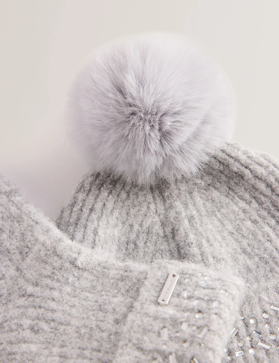 Ted Baker Rhinestone Knitted Hat And Gloves Set | Grey
