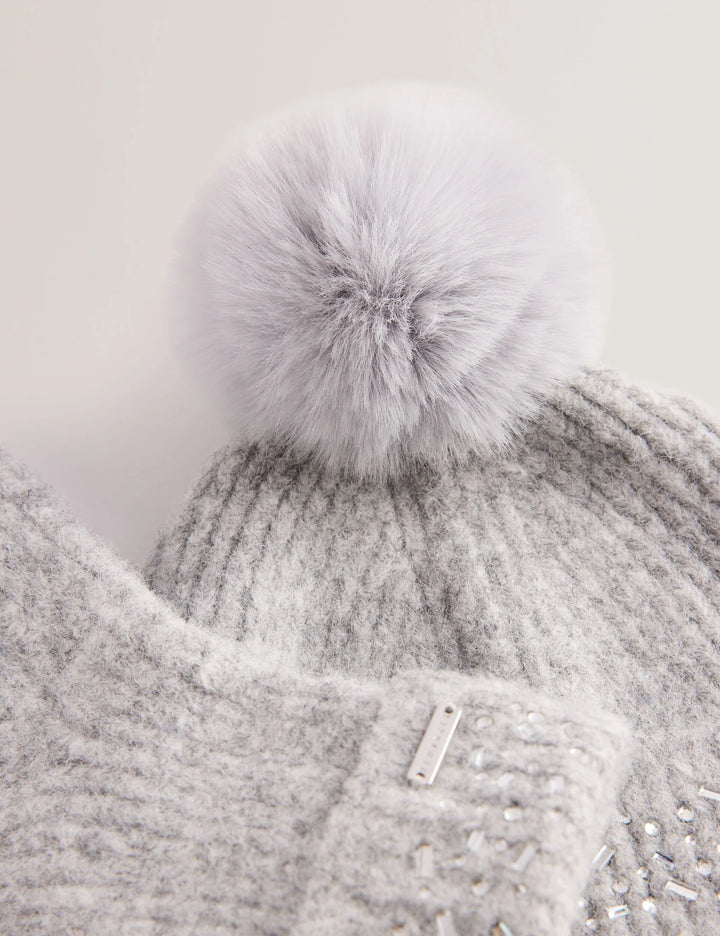 Ted Baker Rhinestone Knitted Hat And Gloves Set | Grey