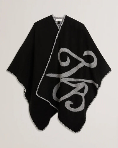 Ted Baker Script Logo Woven Reversible Poncho | Black/Grey