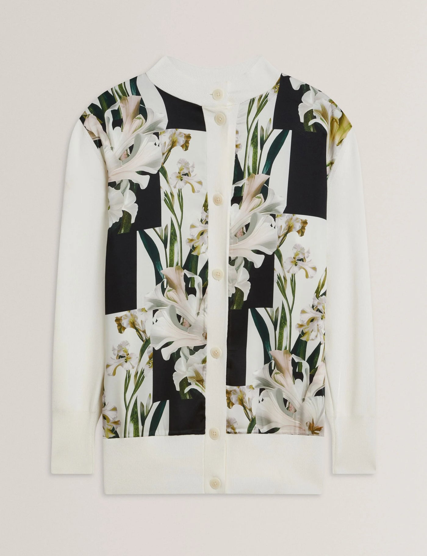 Ted Baker Belviaa Printed Woven Front Longline Cardigan | Ivory