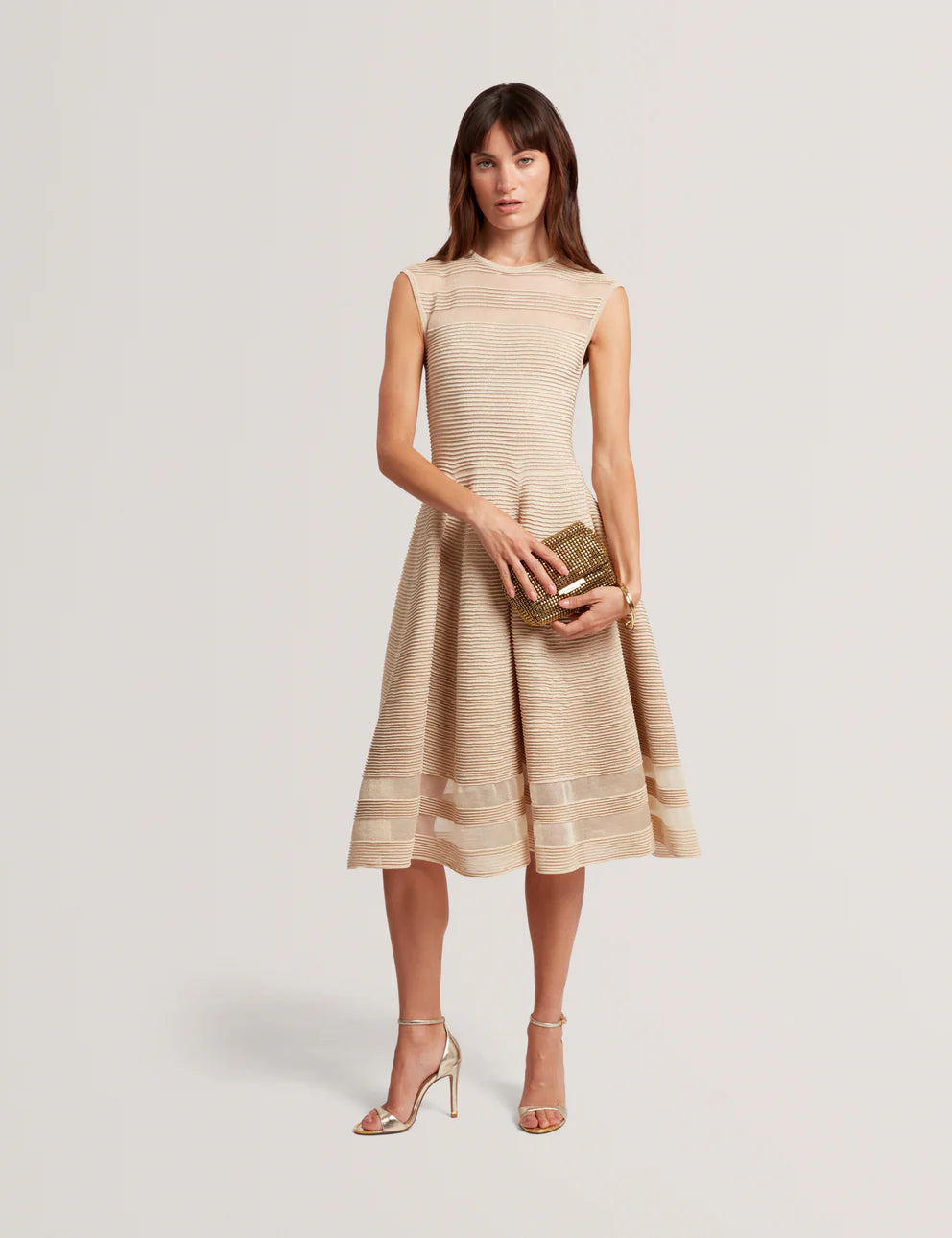 Ted Baker Saalli Knitted Skater Dress with Invisible Panels | Natural