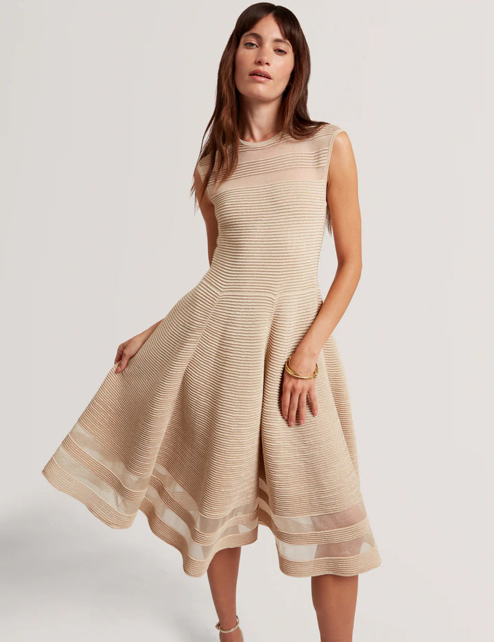 Ted Baker Saalli Knitted Skater Dress with Invisible Panels | Natural