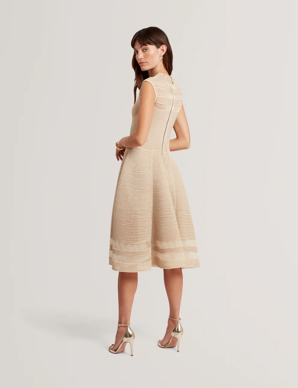 Ted Baker Saalli Knitted Skater Dress with Invisible Panels | Natural