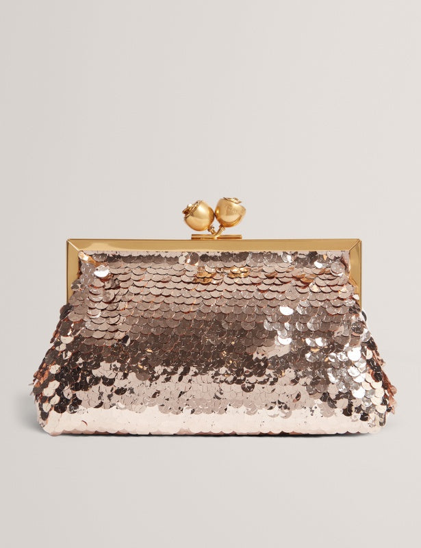 Ted Baker Sequinz Rose Detail Sequin Clutch Bag | Rose Gold