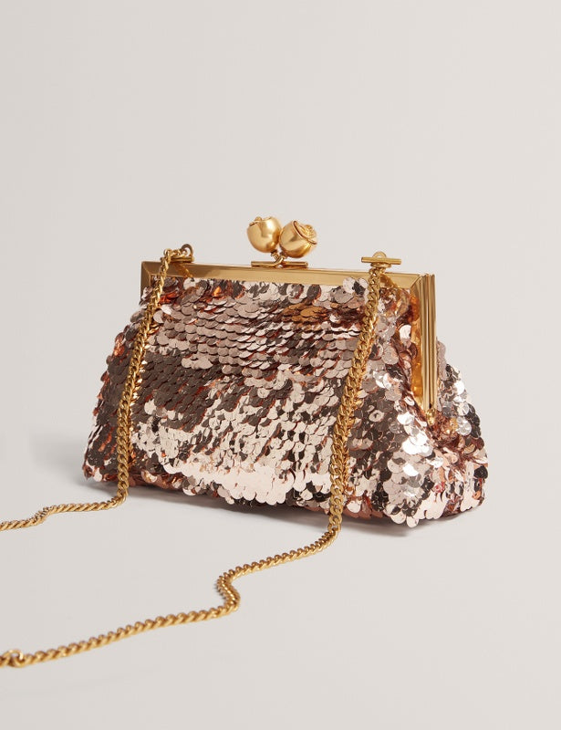 Ted Baker Sequinz Rose Detail Sequin Clutch Bag | Rose Gold