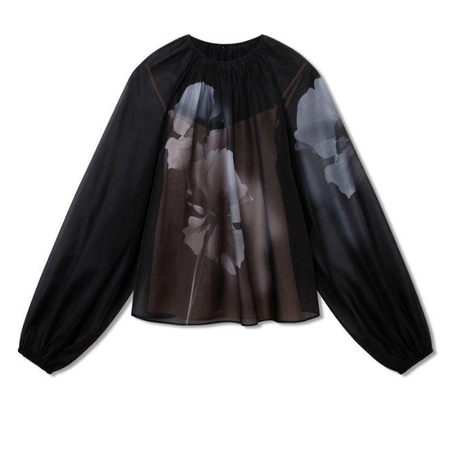 Ted Baker Plaaza Puff Sleeve Blouse with Organza Overlay | Black
