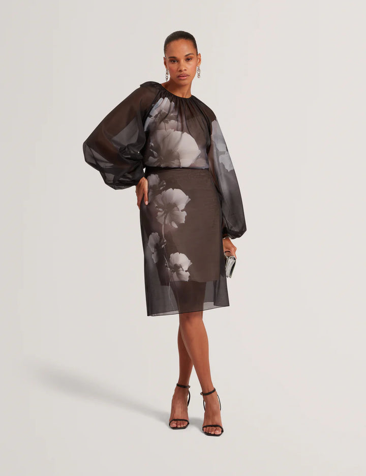 Ted Baker Plaaza Puff Sleeve Blouse with Organza Overlay | Black