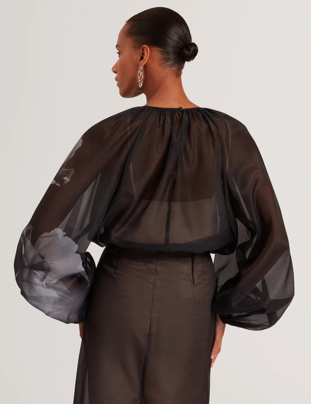 Ted Baker Plaaza Puff Sleeve Blouse with Organza Overlay | Black