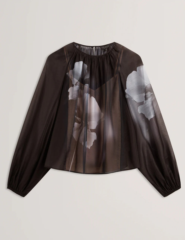 Ted Baker Plaaza Puff Sleeve Blouse with Organza Overlay | Black