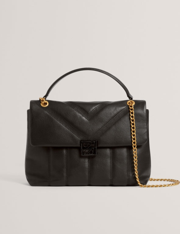 Ted Baker Anileah TB Script Detail Leather Padded Shoulder Bag | Black