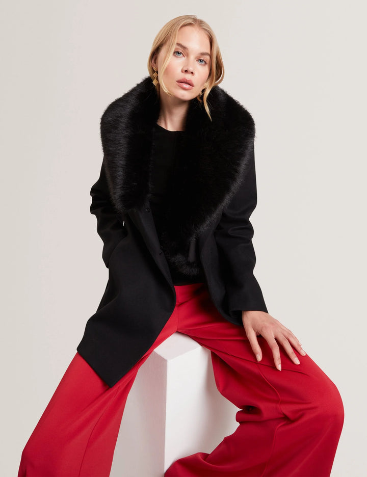 Ted Baker Toroja Faux Fur Belted Short Coat | Black