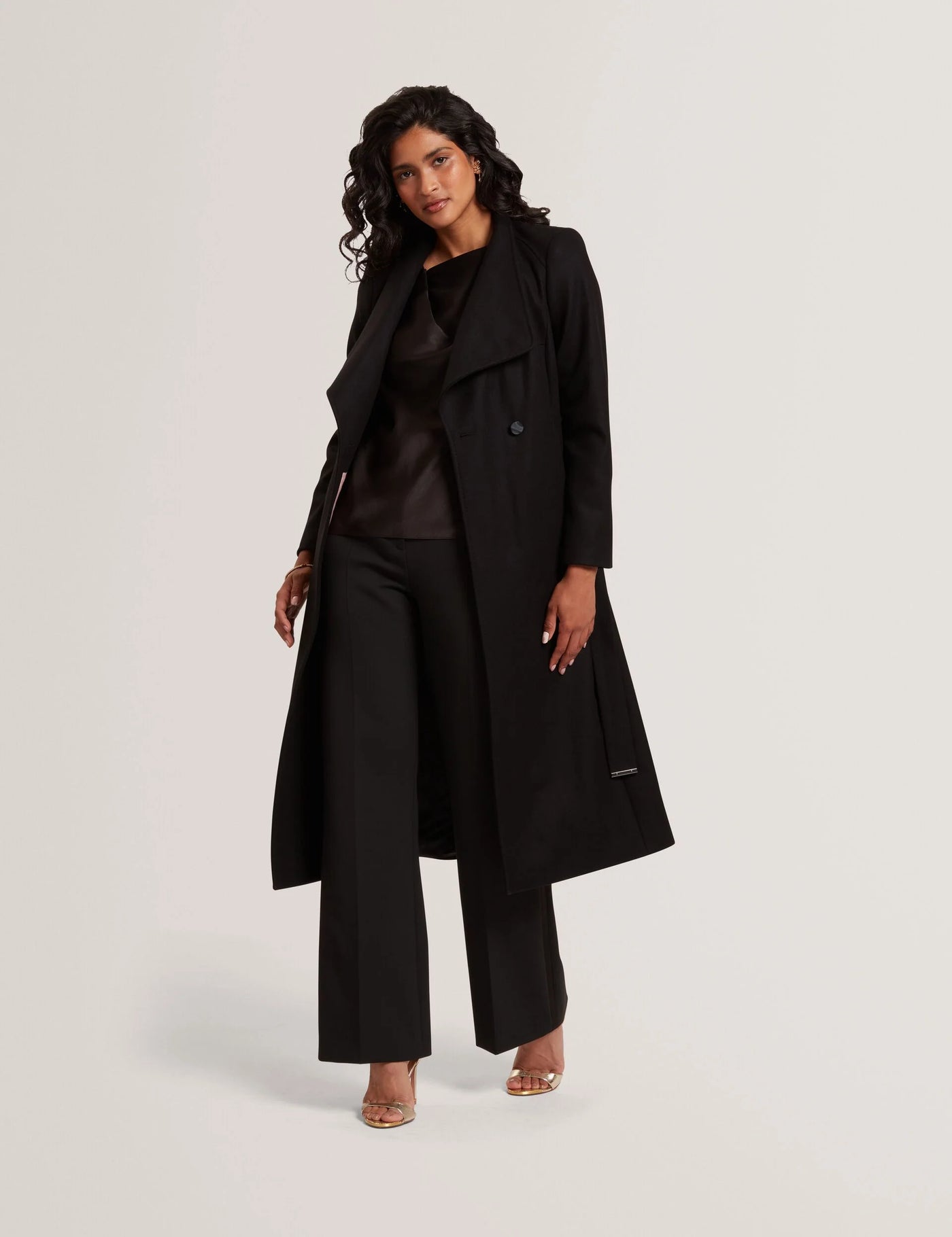 Ted Baker Rosell Long Length Wool Wrap Coat | Black