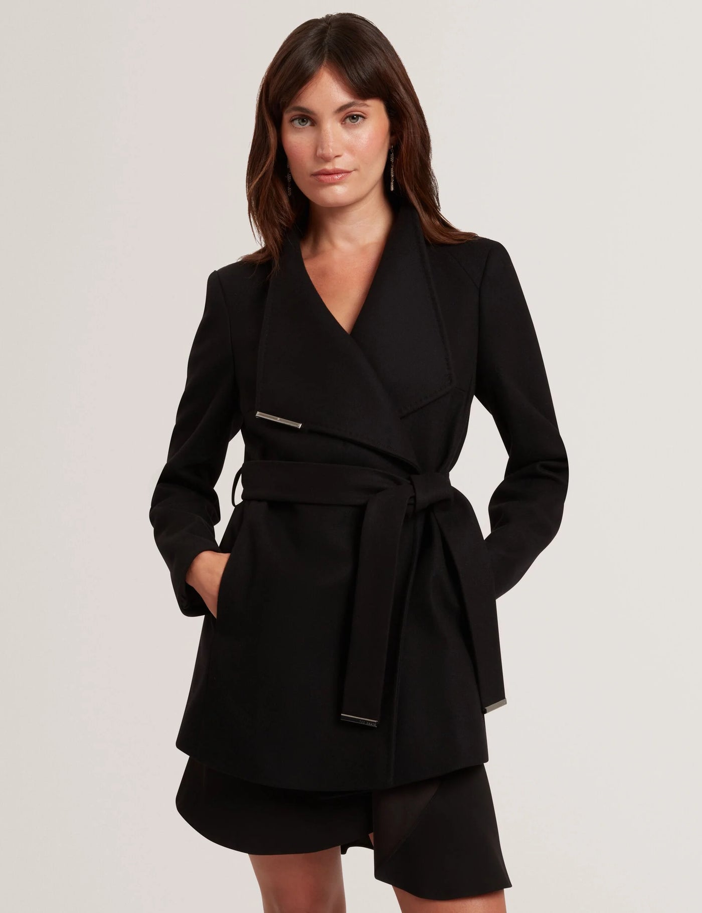 Ted Baker Rosess Short Belted Wool Wrap Coat | Black