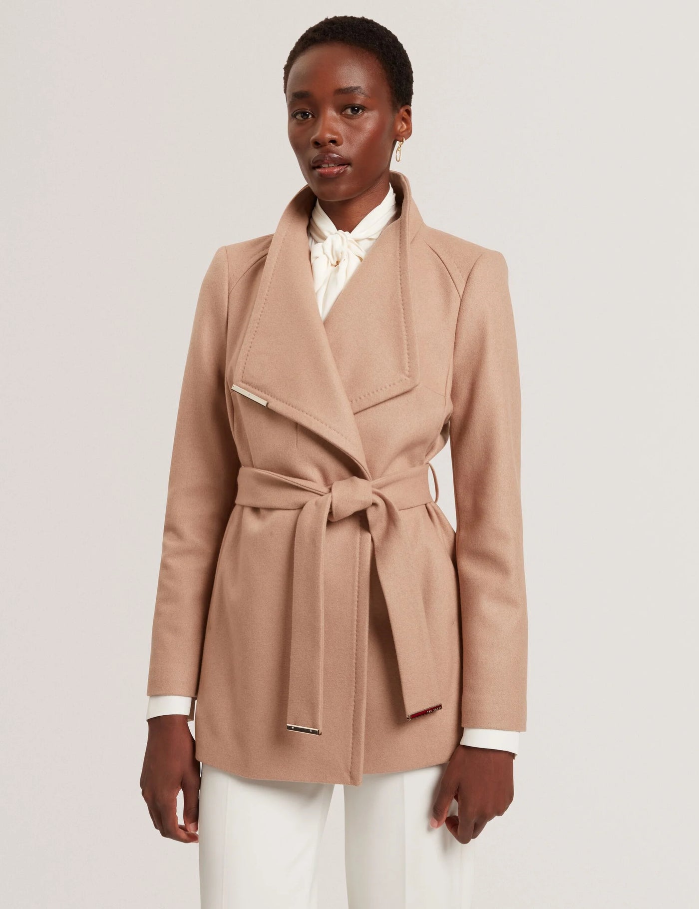 Ted Baker Rosess Short Belted Wool Wrap Coat | Camel