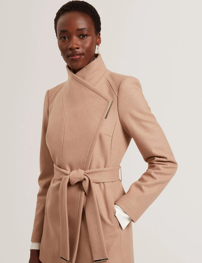 Ted Baker Rosess Short Belted Wool Wrap Coat | Camel
