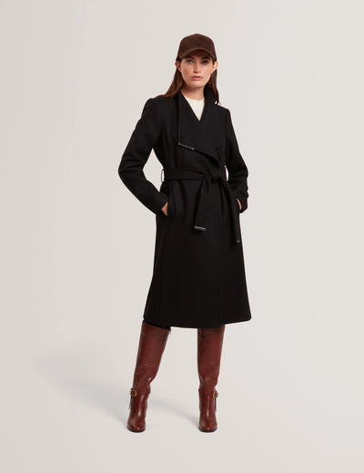 Ted Baker Rose Midi Length Belted Wool Wrap Coat | Black