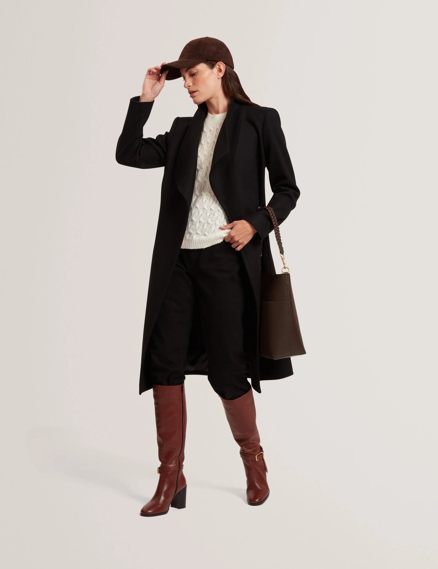 Ted Baker Rose Midi Length Belted Wool Wrap Coat | Black