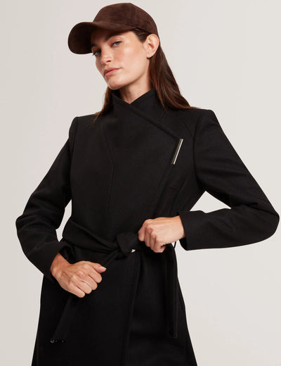 Ted Baker Rose Midi Length Belted Wool Wrap Coat | Black