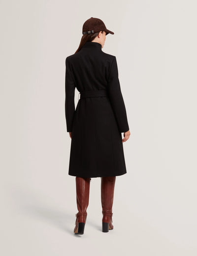 Ted Baker Rose Midi Length Belted Wool Wrap Coat | Black