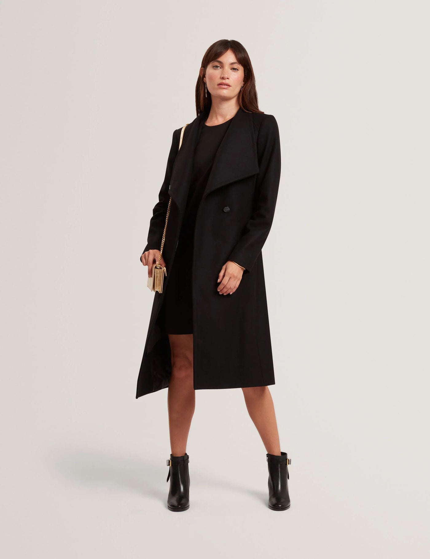 Ted Baker Rose Midi Length Belted Wool Wrap Coat | Black