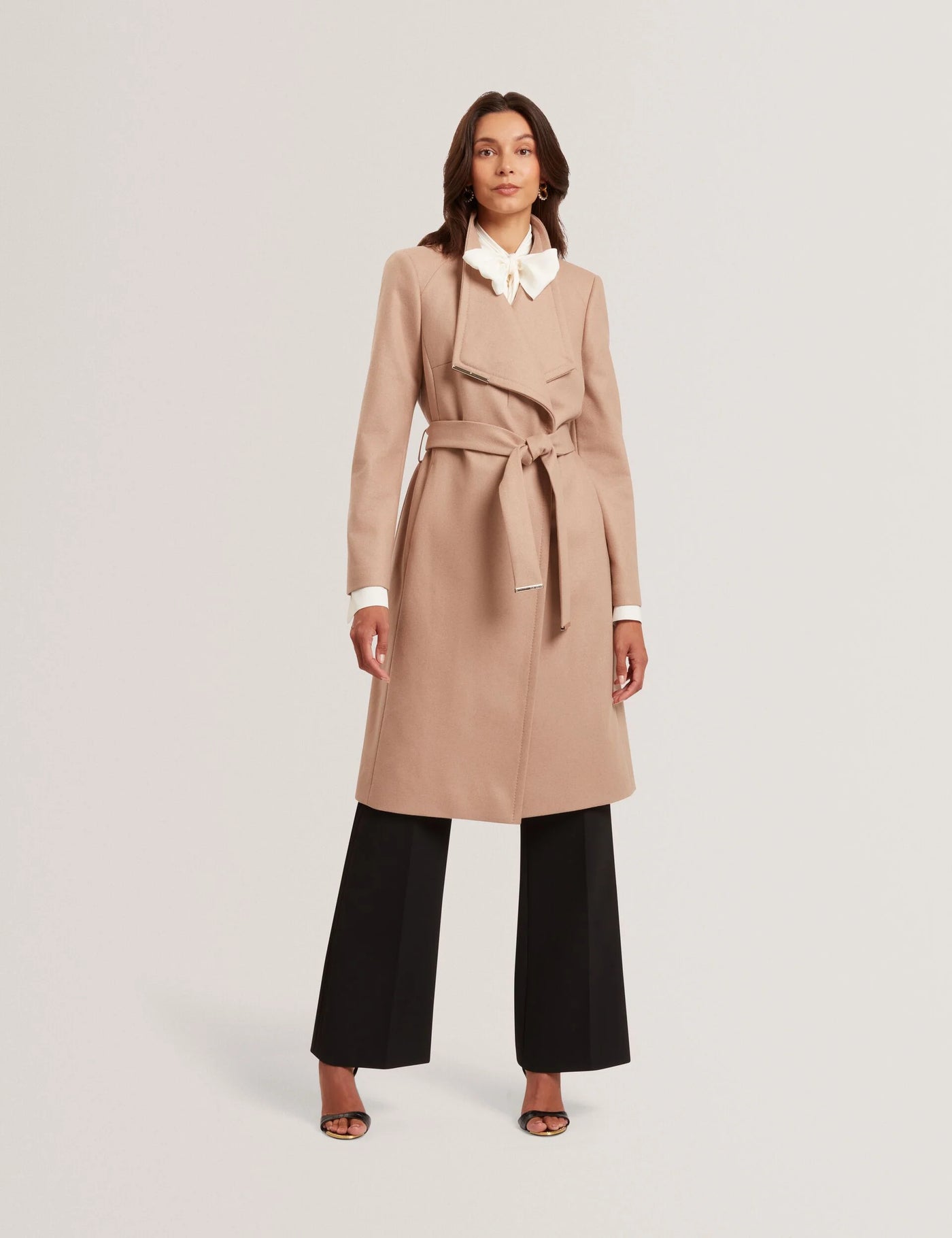 Ted Baker Rose Midi Length Belted Wool Wrap Coat | Camel
