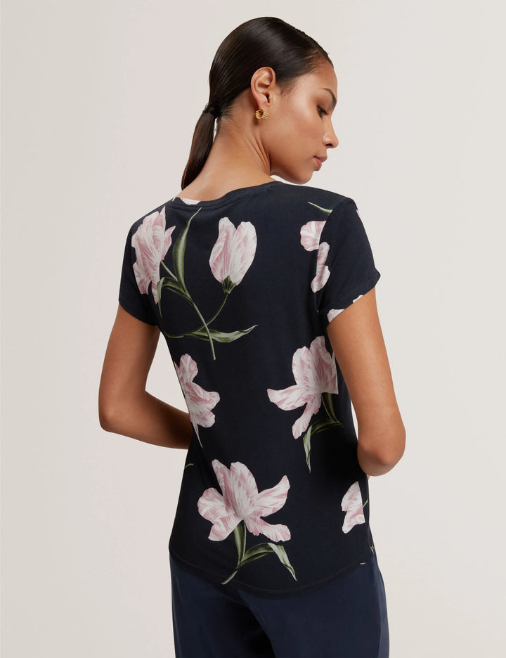 Ted Baker Tulip Print Fitted V-Neck T-Shirt | Navy