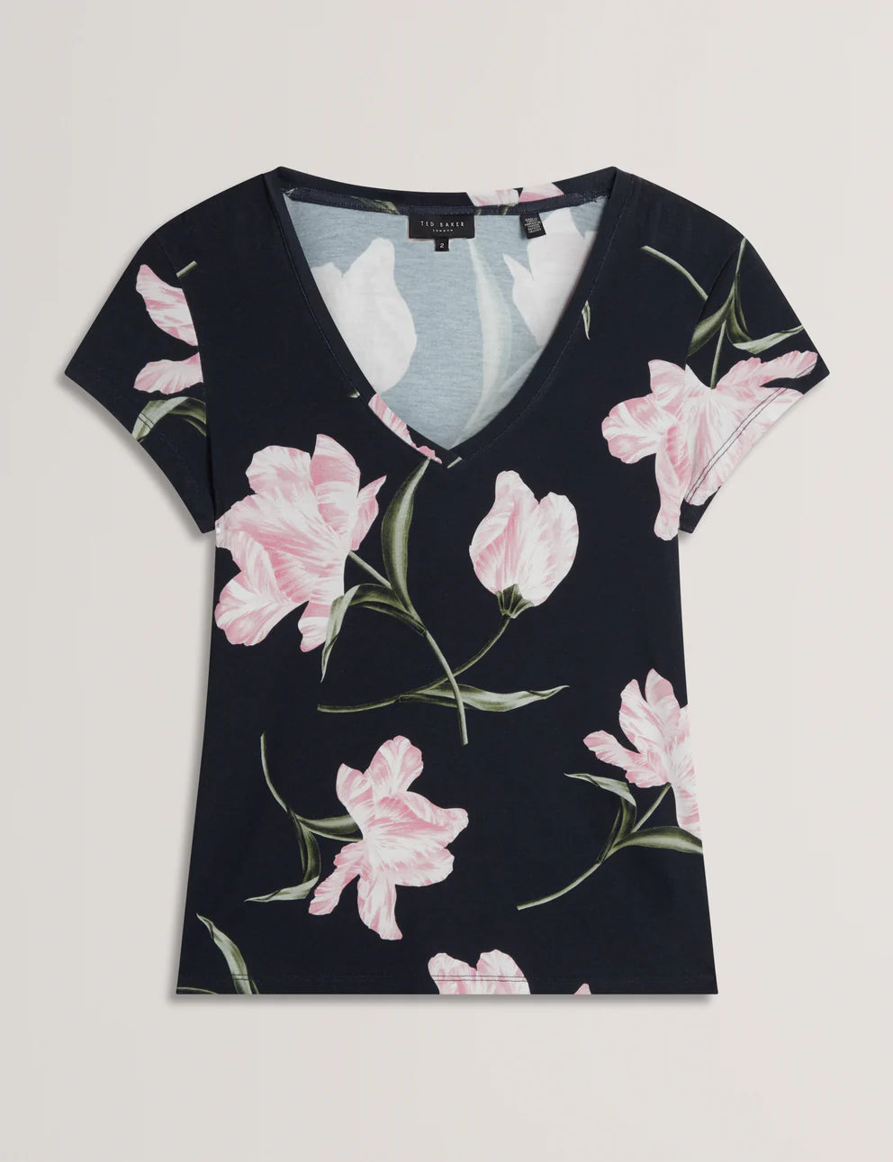 Ted Baker Tulip Print Fitted V-Neck T-Shirt | Navy