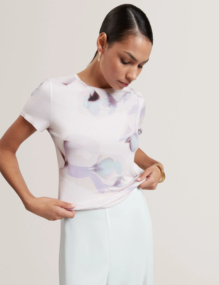 Ted Baker Botanical Fitted Crew Neck T-Shirt | Pink