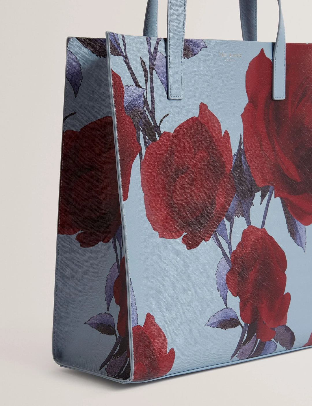 Ted Baker Rose Print PU Large Icon Tote Bag | Mid Blue