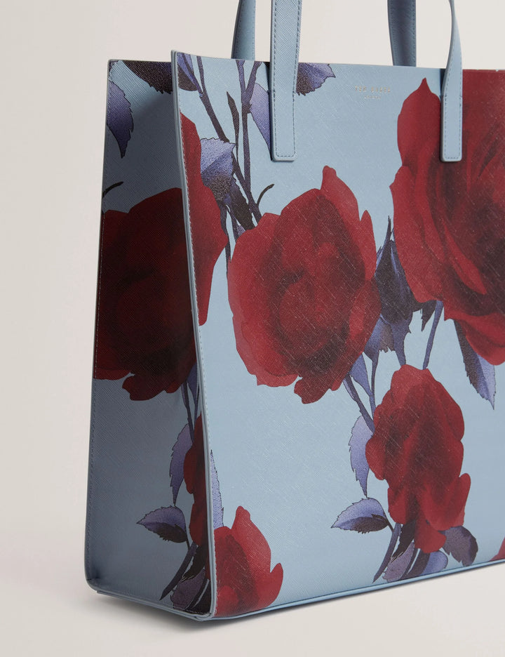 Ted Baker Rose Print PU Large Icon Tote Bag | Mid Blue