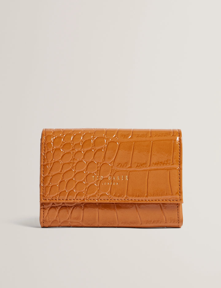 Ted Baker Patent Croc Texture Fold-Over Coin Purse | Tan
