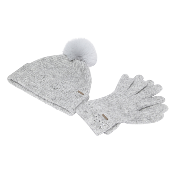 Ted Baker Keriis Rhinestone Knitted Hat And Glove | Grey