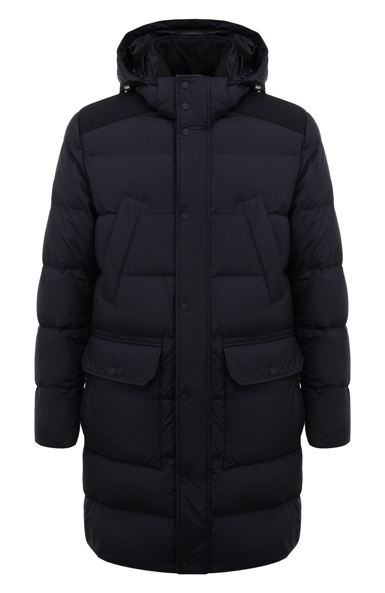 Paul & Shark Re-Goose Down Long Puffer with Shark Fin | Black