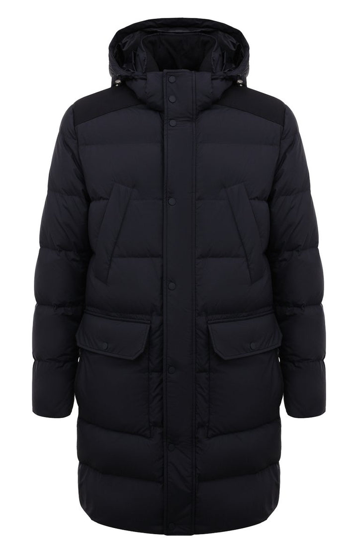 Paul & Shark Re-Goose Down Long Puffer with Shark Fin | Black