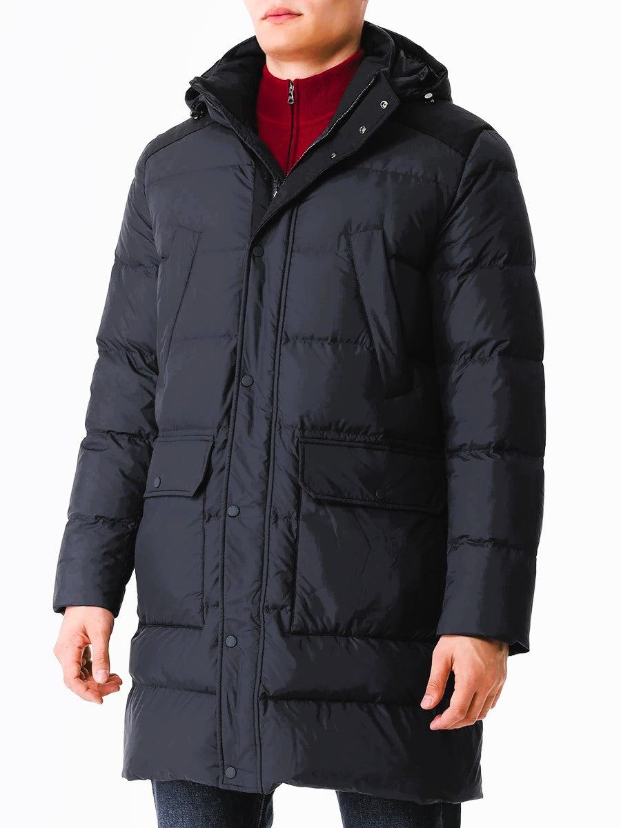 Paul & Shark Re-Goose Down Long Puffer with Shark Fin | Black