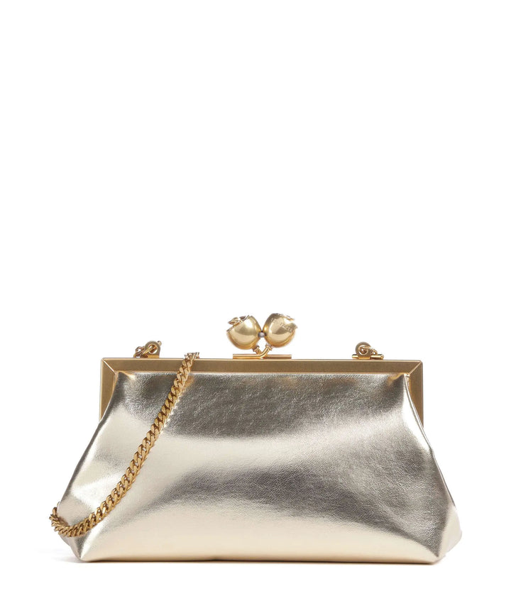 Ted Baker Sylviii Rose Detail Leather Metallic Clutch Bag | Gold