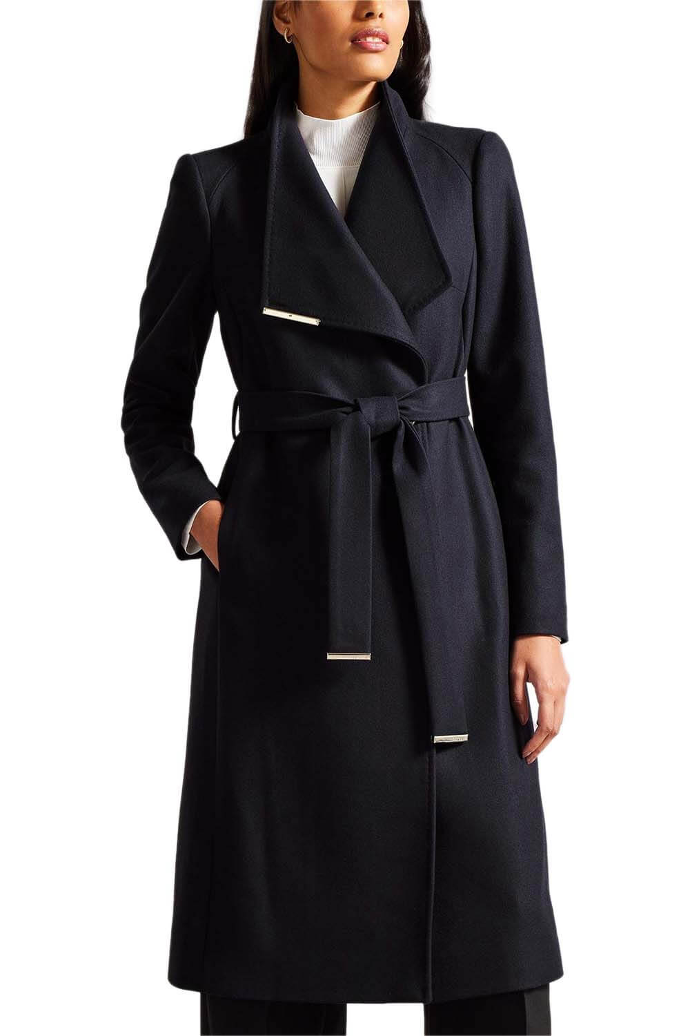 Ted Baker Rose Midi Length Belted Wool Wrap Coat | Navy