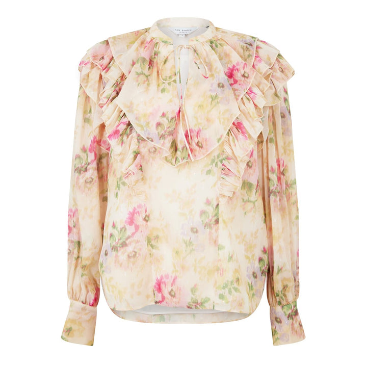 Ted Baker Helenoh Ruffle Detail Shirt with Neck Tie | Tan