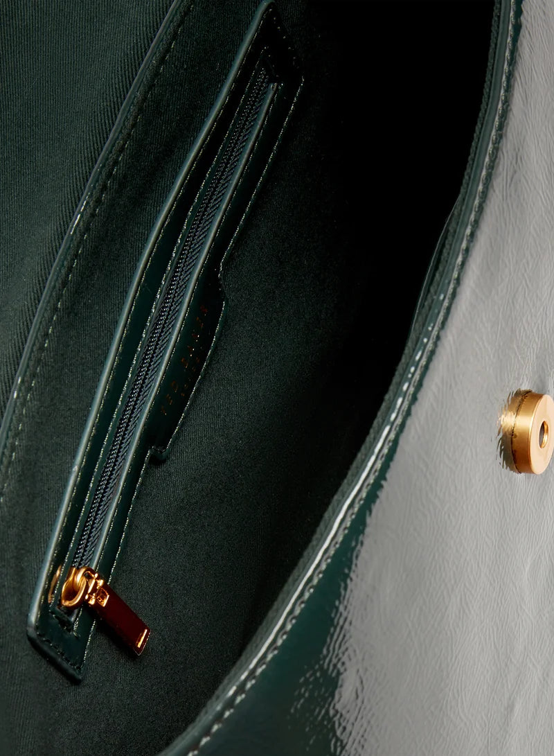 Ted Baker Rosenau Raose Detail Crinkle Top Handle Satchel Bag | Dark Green