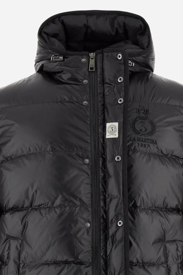 La Martina Men’s Iridescent Nylon Down Jacket Knit Sleeves | Black