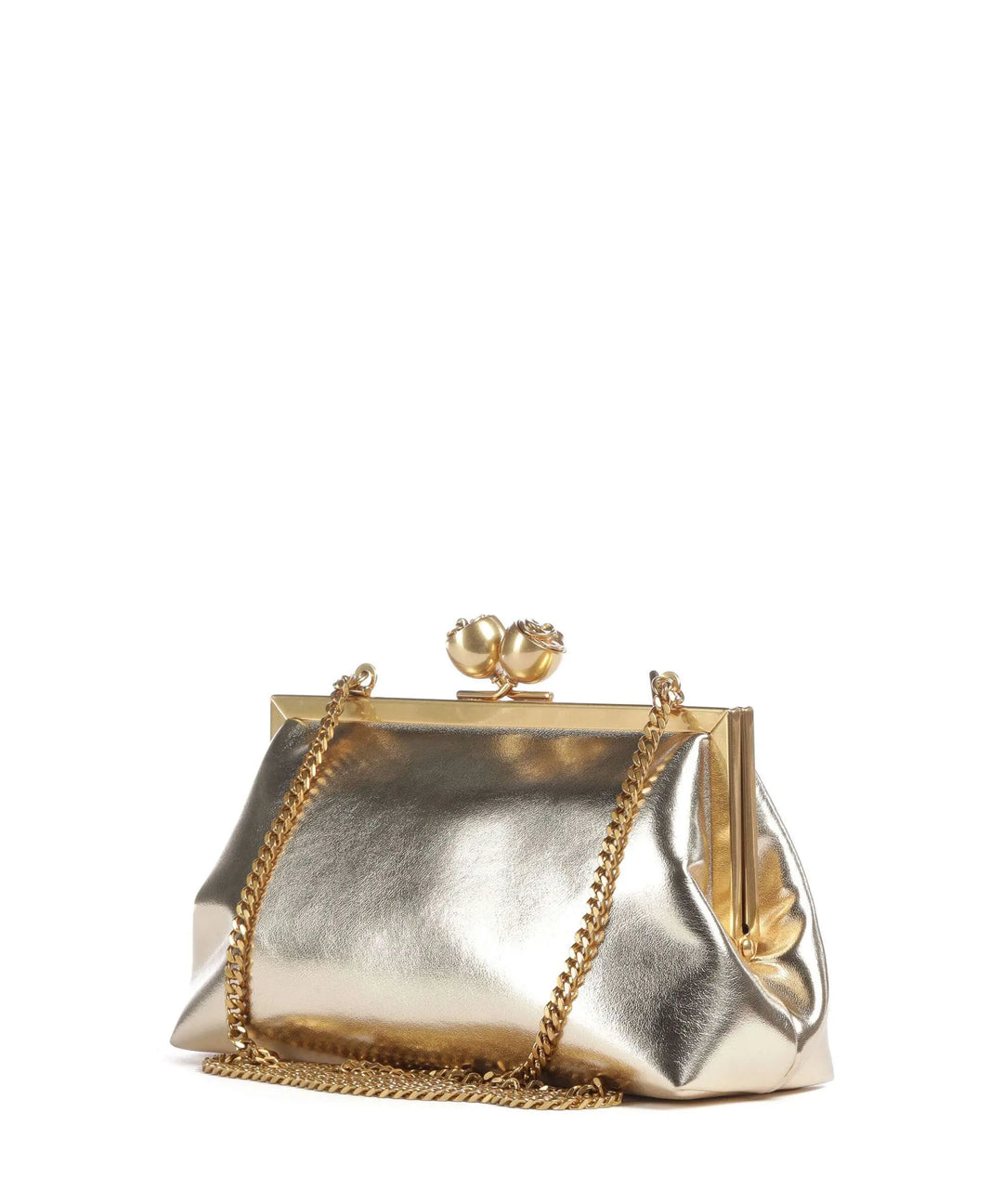 Ted Baker Sylviii Rose Detail Leather Metallic Clutch Bag | Gold