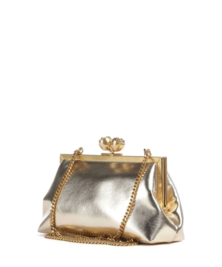 Ted Baker Sylviii Rose Detail Leather Metallic Clutch Bag | Gold
