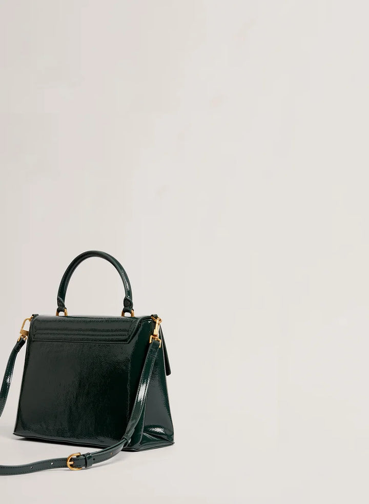 Ted Baker Rosenau Raose Detail Crinkle Top Handle Satchel Bag | Dark Green